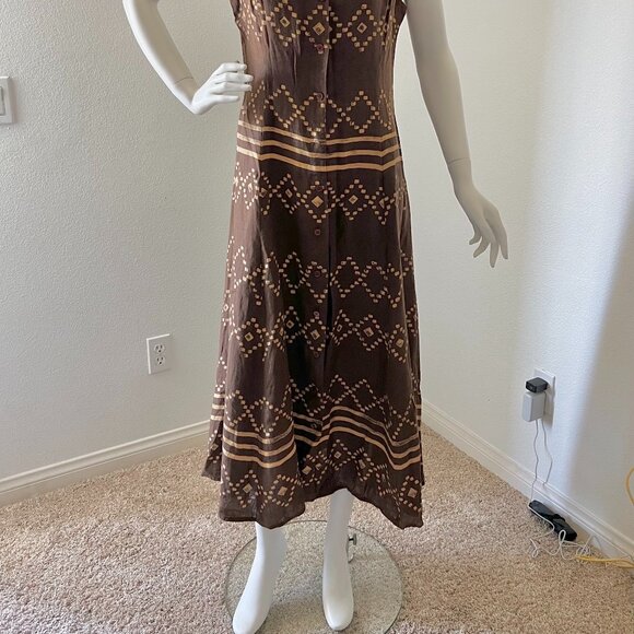 vintage 90s brown linen / 1990s dkny jeans dress / summer button up dress - Picture 2 of 7